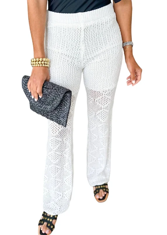 Diamond Knit Crochet Pants In White