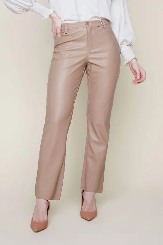 Faux Leather Pant In Tan