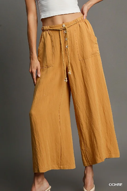 Mustard Snow Washed Denim Wide Leg Pants