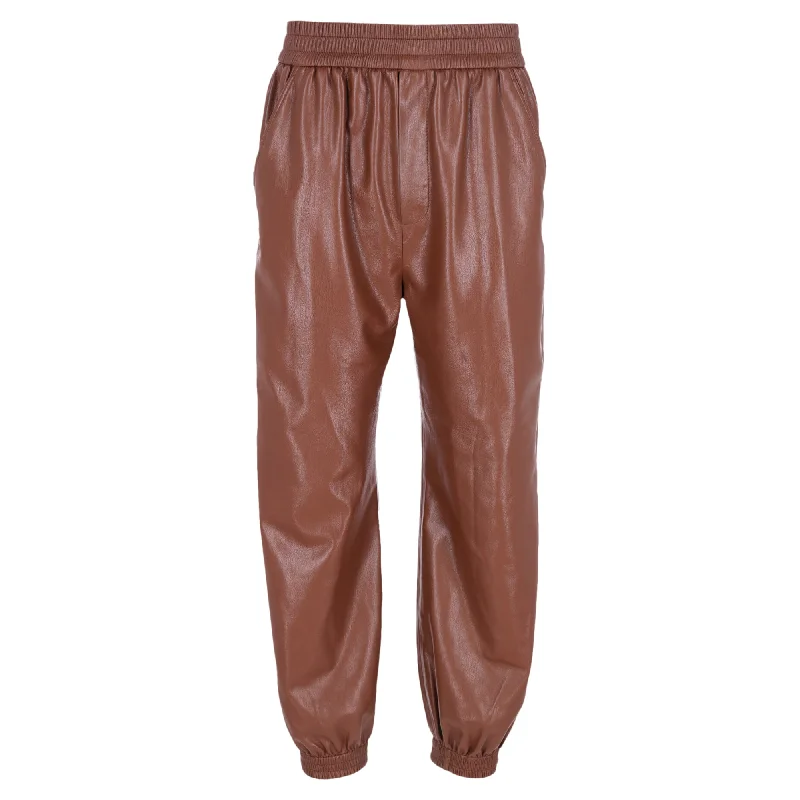 Nanushka Elastic Waist Pants in Brown Polyester